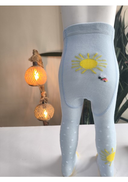 Kız Bebek Çocuk Külotlu Çorap Pamuklu Terletmez Canlı Renkler Güneşli Mavi Tekli fırsatları