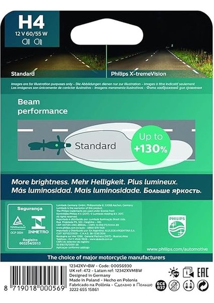 12342XV+BW X-Tremevision Moto +%130 H4 Motosiklet Far Lambası, 1 Adet fiyatları