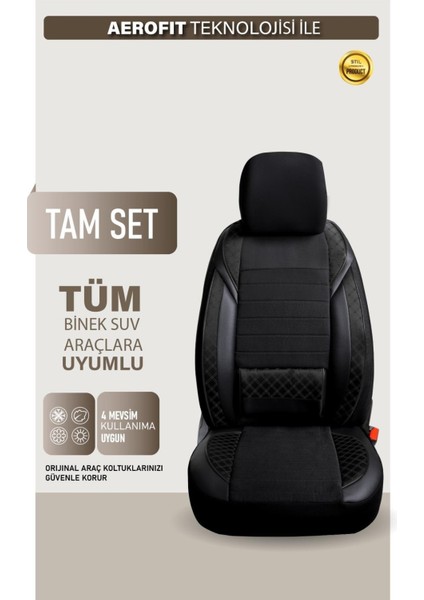 Fiat Albea Uyumlu Yarı Deri Oto Koltuk Kılıfı Ön/arka Set Neta Seri Siyah