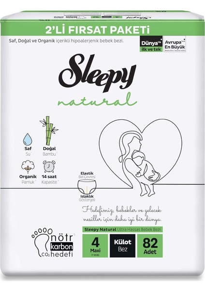 Sleepy Natural 2'li Fırsat Paketi Külot Bez 4 Numara Maxi 82 Adet fiyatları