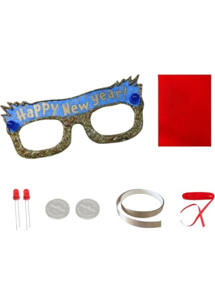 Yılbaşı Yeniyıl Parti Gözlüğü Keçe Kağıtan Devre Kiti - Kumaş Iletken Bant ,CR2032 Pil ,5mm LED modelleri