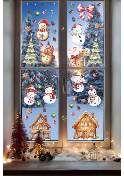 Sevimli Kurabiyeler ve Kardan Adamlar Sticker Seti, Yılbaşı Sticker Seti, Yılbaşı Pencere ve Duvar Sticker Seti fiyatları