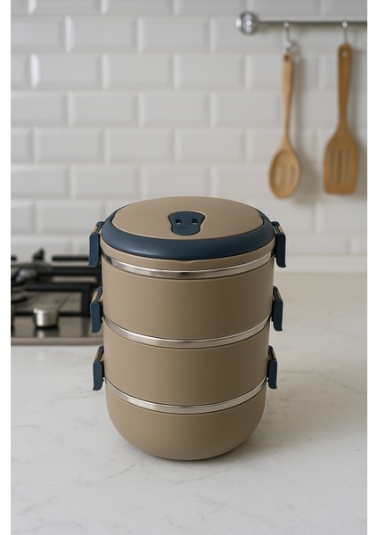 3 Katlı Sızdırmaz Yemek Termosu Sefer Tası 1,8 Lt Kahverengi Özel Seri