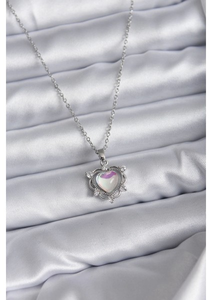 Bfs 316L Çelik Zincir Gümüş Renk Kalp Model Kadın Kolye
