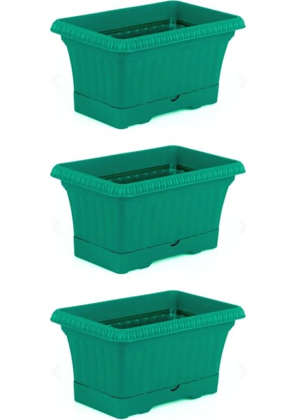 Balkon Saksı Tabaklı 3 Adet, 3.5 Litre Yeşil