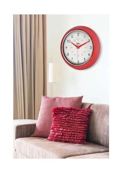 Premium Serisi Retro Tasarım Metal Kadranlı Cam Özellikli 30 cm Ev ve Ofis Saati Kırmızı, 30CM fiyatları