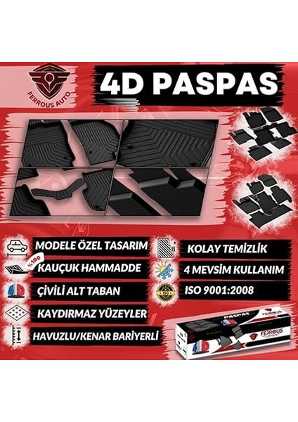 Autoaccessories Mercedes C W204 ile Uyumlu 4d Paspas ve Plastik Setli 3D Bagaj Havuzu 2007 2013 fiyatları