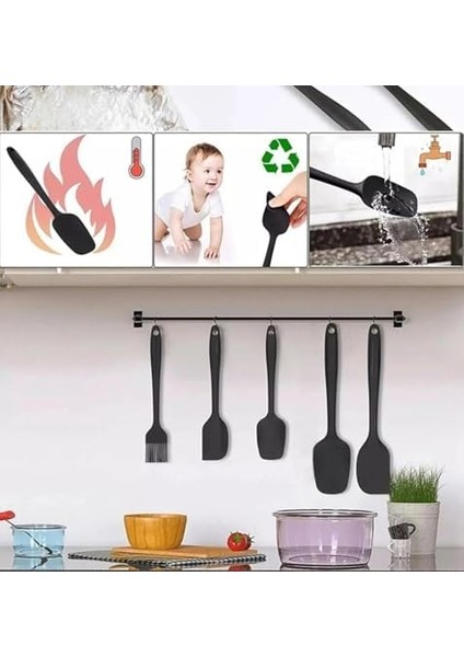 5 Parça Silikon Spatula ve Fırça Seti, Siyah fiyatları