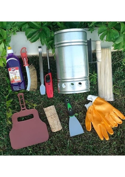 Mangal Barbekü Yakma Temizleme Seti 10 Parça Kormatik Çakmak Maşa Spatula Eldiven Tel Fırça Şiş Jel indirimleri