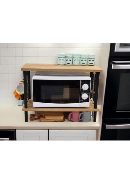 Yüksek Kalite Mutfak Rafı Mikrodalga Rafı Tezgah Üstü Raf Baharatlık 2 Raflı Düzenleyici Kancalı Safir Meşe modelleri
