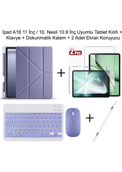 Yesnıce Ipad A16 11.nesil / 10.nesil 10.9 Inç Uyumlu Standlı Kılıf ve Dokunmatik Kalem ve Klavye Set