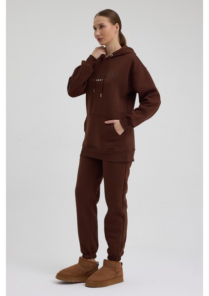 Kadın Balance Kapüşonlu Baskılı Oversize Eşofman Takım