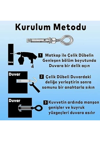 Kancalı Çelik Dübel M10 Salıncak Boks Torbası Avize Için Gömlekli Kapalı Ağız Kanca 5 Adet indirimleri