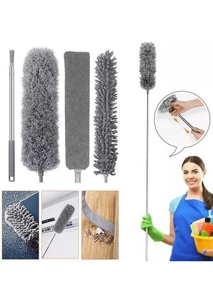 Buffer® Teleskopik 3'lü Mop Toz Alma Püskülü Çok Fonksiyonlu Temizlik Seti