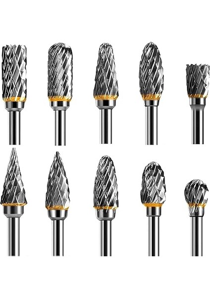 Tungsten Karbür Çelik Çift Kesimli Döner Çapak Seti, 10 Adet 1/8 Inç Şaftlı Öğütücü Matkap, Kendin Yap Ahşap Işleme, Oyma, Metal Parlatma, Gravür, Delme Için Döner Aletlere Uygundur