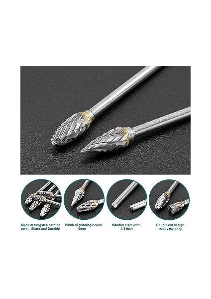 Tungsten Karbür Çelik Çift Kesimli Döner Çapak Seti, 10 Adet 1/8 Inç Şaftlı Öğütücü Matkap, Kendin Yap Ahşap Işleme, Oyma, Metal Parlatma, Gravür, Delme Için Döner Aletlere Uygundur modelleri