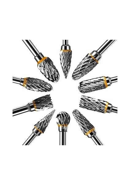 Tungsten Karbür Çelik Çift Kesimli Döner Çapak Seti, 10 Adet 1/8 Inç Şaftlı Öğütücü Matkap, Kendin Yap Ahşap Işleme, Oyma, Metal Parlatma, Gravür, Delme Için Döner Aletlere Uygundur fırsatları