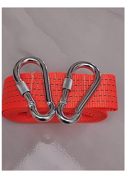 Halatı 3 Ton 5 M (Çekme Halatı) Kumaş 10 mm Vidalı Metal Çengelli Karabinalı, Turuncu Kumaş Çeki Halatı, 5 cm Genişlik 2mm, Yüksek Dayanıklı, Çelik Uçlu Araba Çekme, Oto Çeki modelleri
