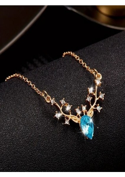 Geyik Boynuzu Detaylı Mavi Taşlı Kolye fiyatları