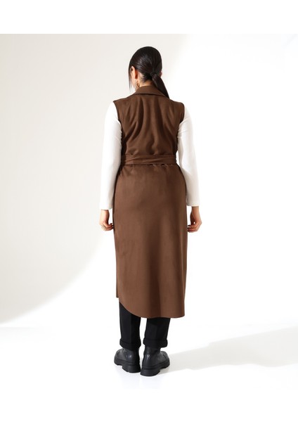 Kadın Kürk Detay Çift Cep Uzun Yelek