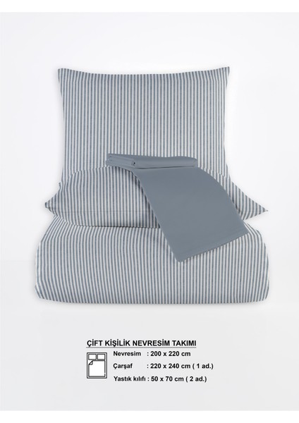Striped %100 Pamuk Ranforce Yezra Lacivert Ipliği Boyalı Nevresim Takımı Çift Kişilik - 200X220 cm indirimleri