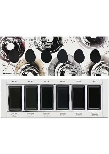 Gansai Tambi Sumı Renkleri, 6 Renk Seti, Suluboya Boya Seti, Kaligrafi, Illüstrasyonlar, Fırça Yazıları, Fineart ve Daha Fazlası Için Ideal, Siyah Sumi Mürekkep Rengi, Japonya'da Üretilmiştir