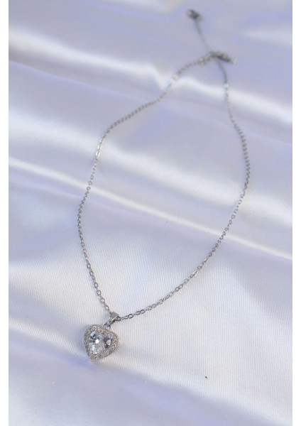 Bfs 316L Çelik Zincir Gümüş Renk Zirkon Taşlı Charm Kalp Kolye fiyatları