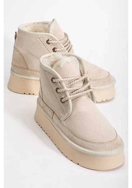 (Sema) Içi Yünlü Kalın Eva Hafif Tabanlı Bağcıklı Bot Bej fiyatları