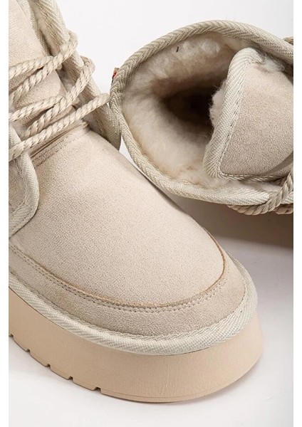 (Sema) Içi Yünlü Kalın Eva Hafif Tabanlı Bağcıklı Bot Bej modelleri