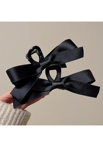 Okavango Kadın Siyah Saten Çift Taraflı Fiyonk Mandal Toka,kadın Çocuk Mandal Toka, Lastik Toka Seti, Toka Organizer, Toka, Kız Çocuk Toka, Kadife Toka