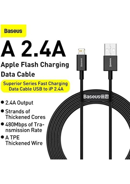 2.4A 100 cm Şarj Kablosu Siyah fiyatları