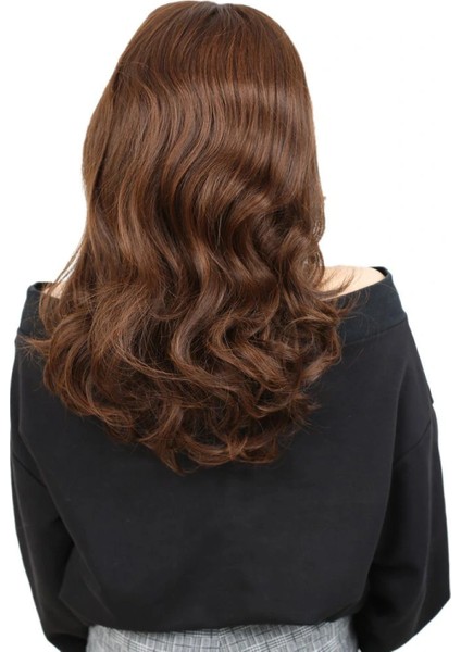 Kahkülsüz Fiber Sentetik Orta Boy Dalgalı Peruk - Kahve Karamel fırsatları