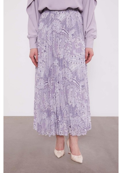 Lila Etnik Desen Piliseli Etek