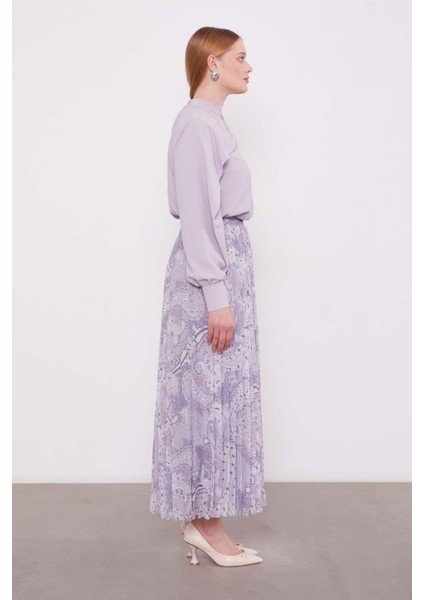 Lila Etnik Desen Piliseli Etek modelleri