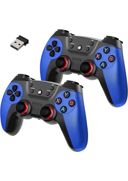 Çiftli 2.4g Kablosuz Oyun Kolu Pc Uyumlu Pilli Joystick Wireless Gamepad Hassas Trigger Kaymaz Tasarım Çiftli G2.4g (Mavi)
