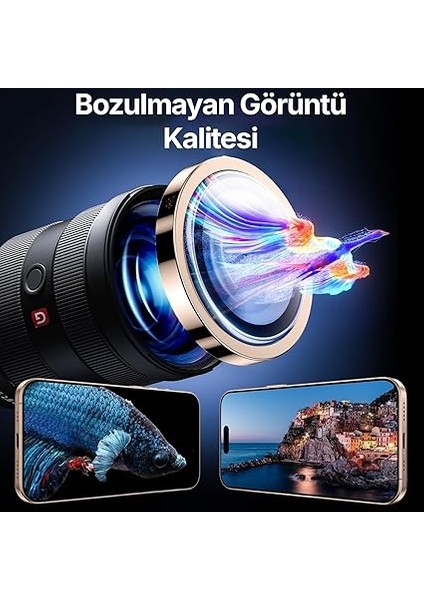 iPhone 16 Pro ve 16 Pro Max ile Uyumlu Kolay Kurulum Aparatlı Alüminyum Alaşım Çerçeveli ve 9h Sertliğinde Temperli Camlı Lens Koruyucu (Çöl Titantum, Lens Glass) indirimleri