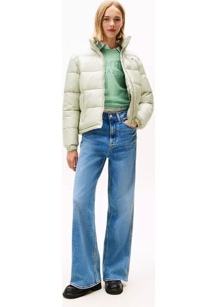 Kadın Dik Yaka Crop Şişme Mont - Açık Yeşil fiyatları