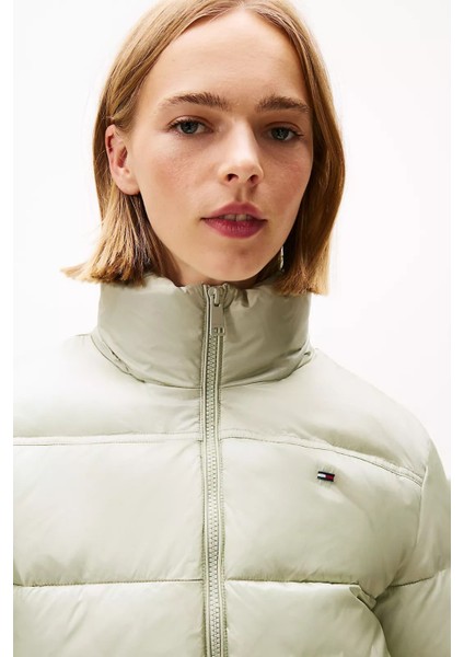 Kadın Dik Yaka Crop Şişme Mont - Açık Yeşil fırsatları