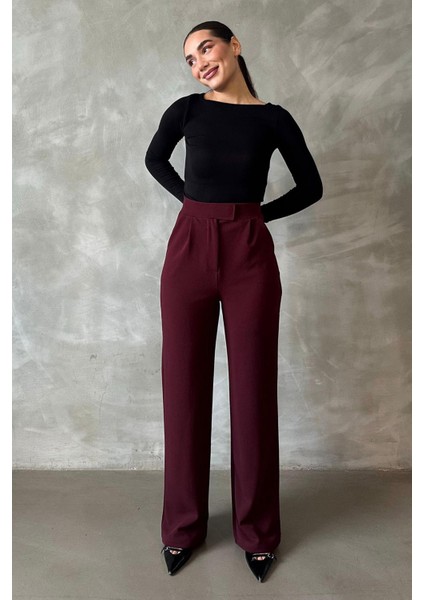Bordo Likralı Cırt Kapamalı Palazzo Pantolon MG2291 fırsatları
