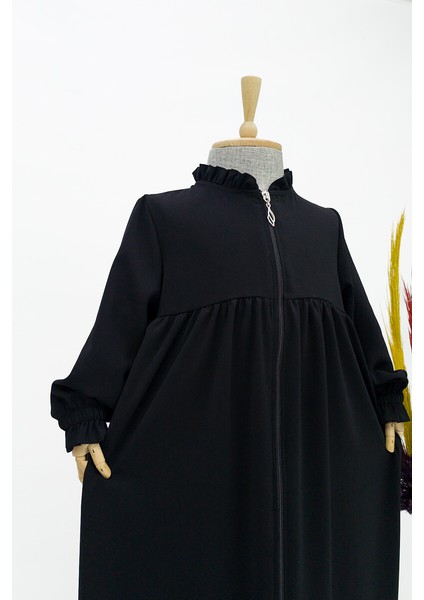 Kız Çocuk Medine Ipeği Ferace - Aksa Model Tesettür Ferace Siyah