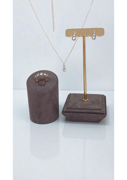 Elmas Montür 925 Ayar Bakır Rengi 4 Parça Gümüş Takı Seti (Kolye, Küpe, Yüzük, Bileklik)