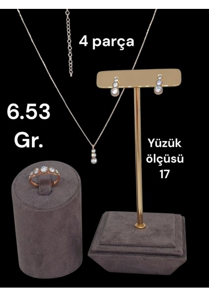 Elmas Montür 925 Ayar Bakır Rengi 4 Parça Gümüş Takı Seti (Kolye, Küpe, Yüzük, Bileklik) fiyatları