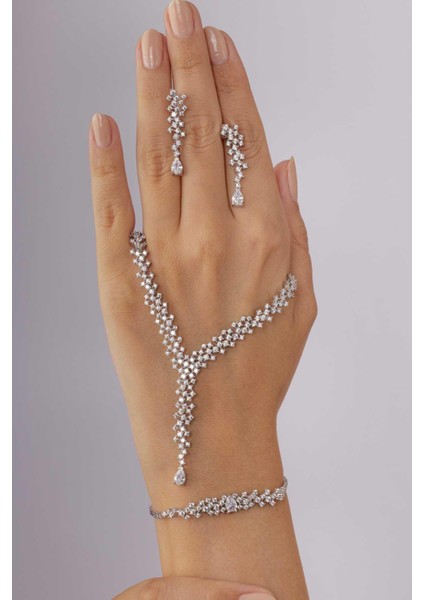 Pırlanta Montür 4 Tırnaklı Su Yolu 925 Ayar Gümüş Dügün Set modelleri