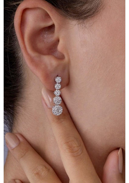 Süzme Su Yolu Rodyum Kaplama 925 Ayar Gümüş Küpe