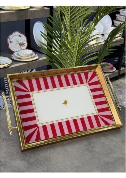 Pink Line Kulplu Dikdörtgen Tepsi