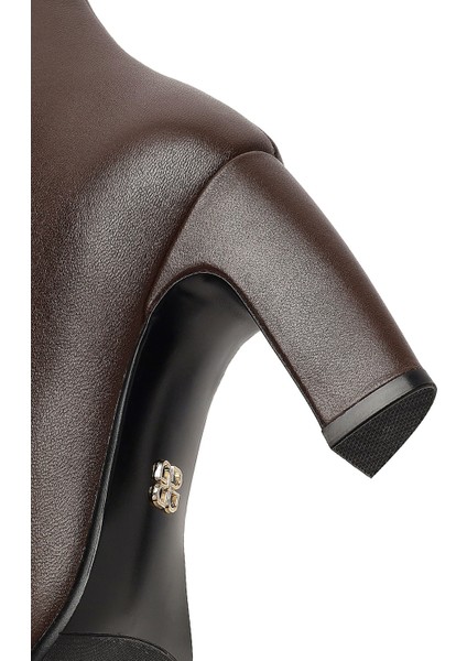 Kadın Kahverengi Kalın Topuklu Deri Bot 25WFD491118