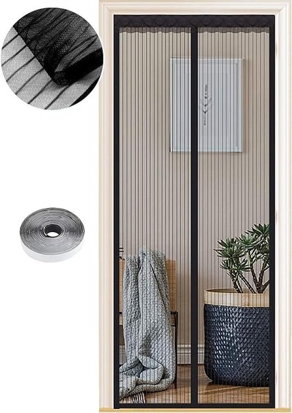 Sineklik, Kapı Sinekliği, Böcek Koruması, Farklı Boyutlarda, 85 x 205 Cm, Mıknatıslı Perde, Balkon, Oturma Odası ve Teras Kapısı Için Idealdir, Delmeden ve Siyah Şeritli