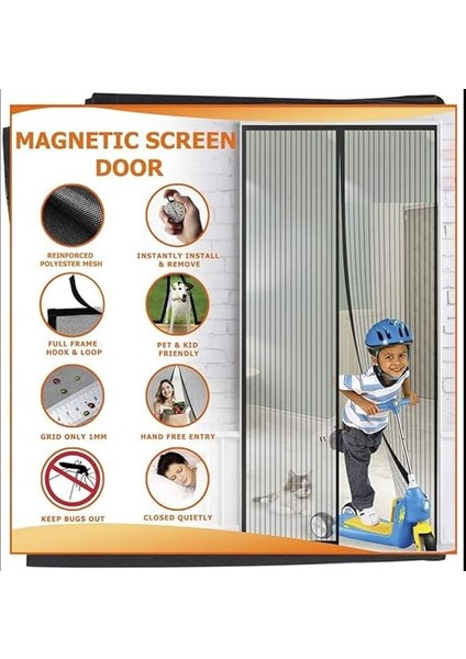 Sineklik, Kapı Sinekliği, Böcek Koruması, Farklı Boyutlarda, 85 x 205 Cm, Mıknatıslı Perde, Balkon, Oturma Odası ve Teras Kapısı Için Idealdir, Delmeden ve Siyah Şeritli modelleri