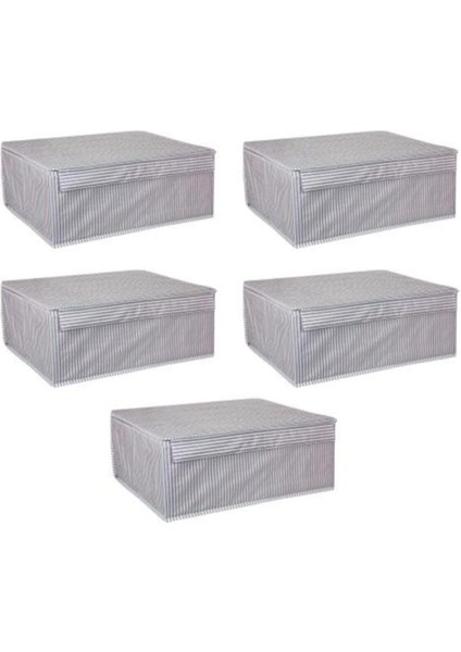 5 Adet - Kapaklı Çok Amaçlı Çamaşır-Saklama-Düzenleme Vb Hurç, Kutu - 50X40X19 - Baza Kutu - Gri