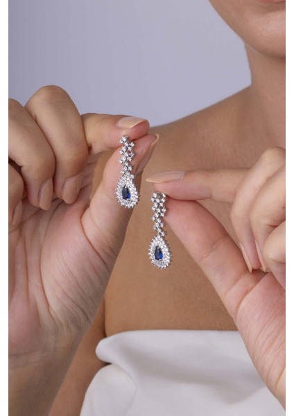 Hürrem Sultan Modeli Safir Taşllı Damla Motifli 925 Ayar Gümüş Küpe fiyatları